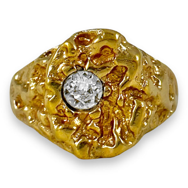 Vintage Mid-Century Modern 18K HGE Yellow Gold Nugget Signet Ring - Size 11