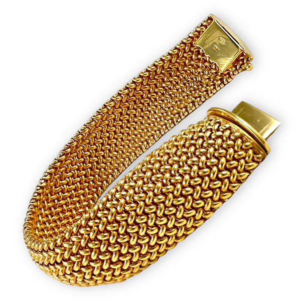 Vintage 90s 925 ITALY Sterling Silver 14K Gold Plated Weave Bracelet 7.5”