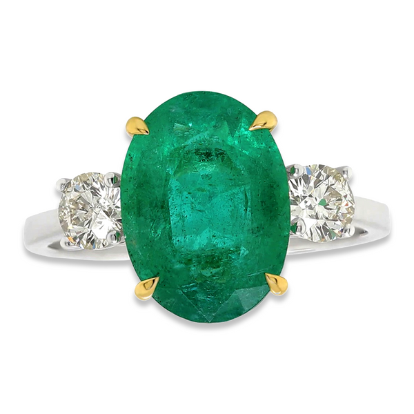 3.83tcw Emerald with Diamonds in 14K White Gold 3-Stone Ring