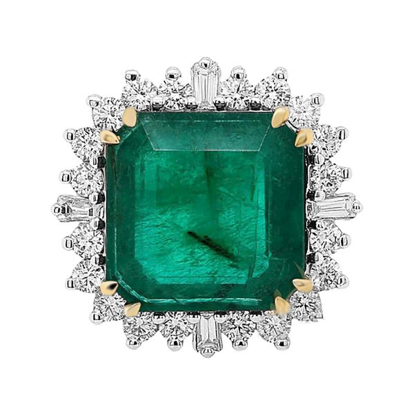 7.86tcw Emerald with Diamonds in 18K Yellow Gold Cocktail Ring