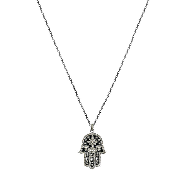 1.34ct Champagne Diamonds in 925 Sterling Silver Hamsa Hand Pendant Necklace