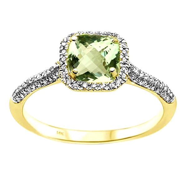 1.01tcw Cushion Green Amethyst & Diamond in 14K Yellow Gold Halo Ring