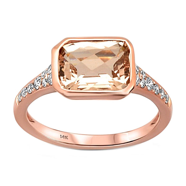 2.27tcw Emerd-Cut Morganite & Diamond Accents in 14K Rose Gold Ladies Ring