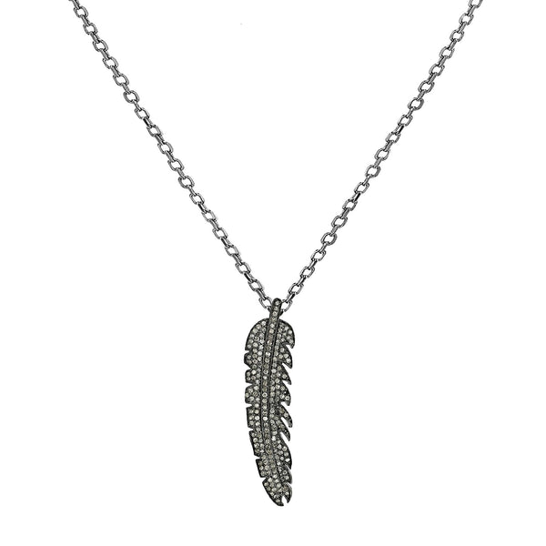 1.15ct Diamonds in 925 Sterling Silver Leaf Feather Pendant Charm Necklace