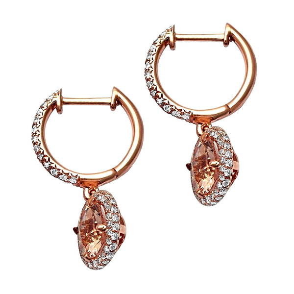 1.93tcw Round Morganite with Diamonds in 14K Rose Gold Dangle Earrings