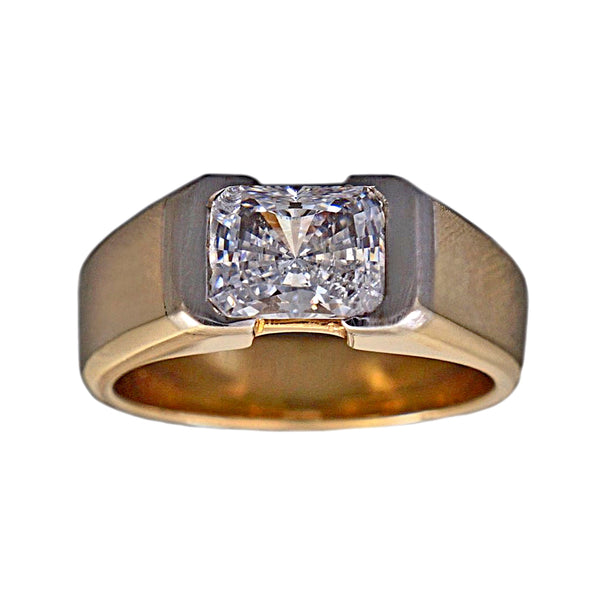 2.00ct Lab Grown Diamond Radiant Cut Diamond in 2Tone 14K Yellow Gold Men's  Wedding Ring