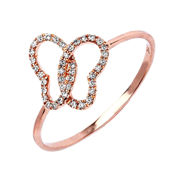 0.14ct Pavé Round Diamonds in 14K Rose Gold Butterfly Ring