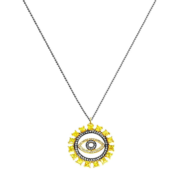 5.11ct Yellow Sapphire & Diamonds in 925 Sterling Silver Evil Eye Lucky Charm Necklace