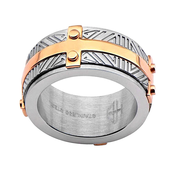 316L Stainless Steel 2Tone Rose Gold IP Labyrinthine Men's Ring