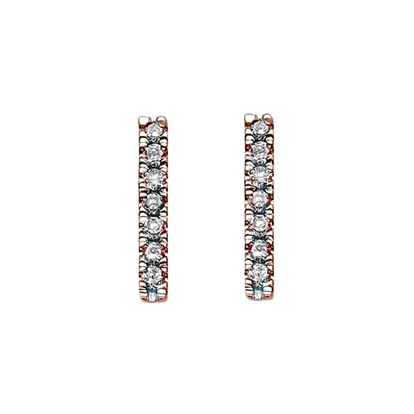 0.12ct Pavé Round Diamonds in 14K Gold Skinny Bar Stud Earrings