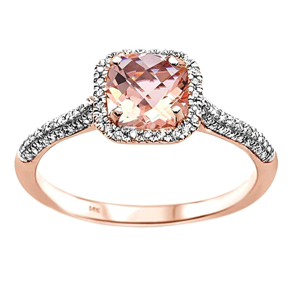 1.03tcw Cushion Morganite & Diamond in 14K Rose Gold Halo Ring
