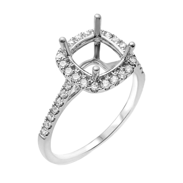 0.34ct Side Diamond 14K White Gold Cushion Semi Mount Engagement Ring