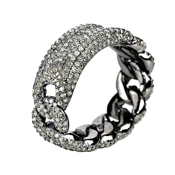 1.24ct Pavé Diamonds in 925 Sterling Silver Curb Link ID Band Ring