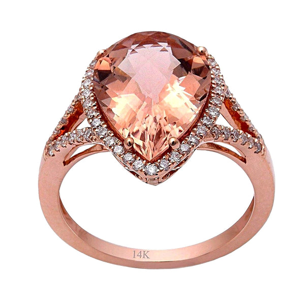 4.71tcw Pear Morganite & Diamonds in 14K Rose Gold Halo Engagement Ring