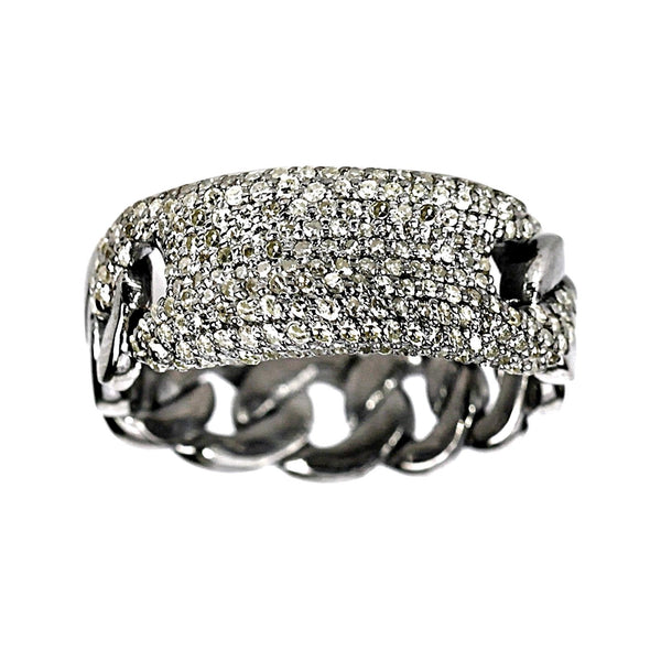 0.60ct Pavé Diamonds in 925 Sterling Silver Curb Link ID Band Ring