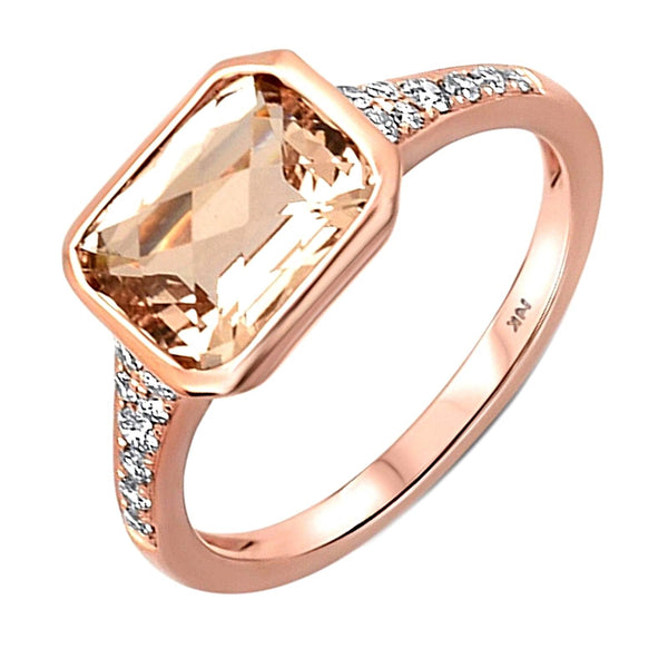 2.27tcw Emerd-Cut Morganite & Diamond Accents in 14K Rose Gold Ladies Ring