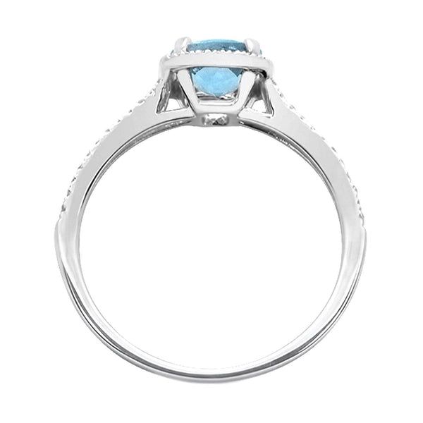 1.08tcw Cushion Aquamarine & Diamonds in 14K White Gold Solitaire Halo Ring