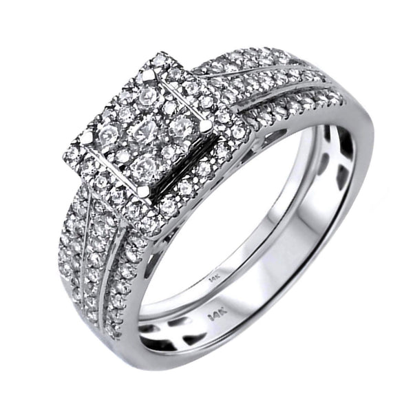 0.77ct Diamonds in 14K White Gold Wedding Set Square Halo Ring