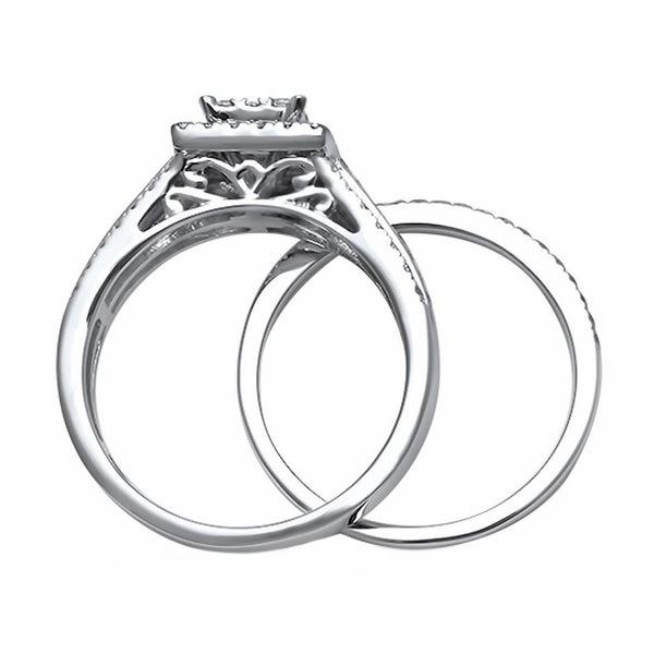 0.77ct Diamonds in 14K White Gold Wedding Set Square Halo Ring