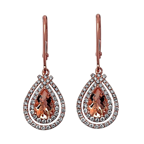 1.97tcw Pear Morganite with Diamonds in 14K Rose Gold Dangle Drop Earrings