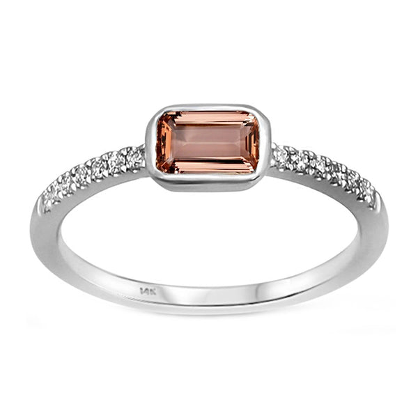 0.65tcw Rectangular Cushion Morganite & Diamond 14K White Gold Engagement Ring