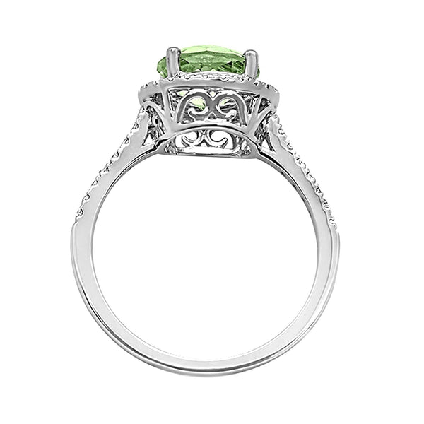 1.82tcw Round Green Amethyst & Diamond in 14K White Gold Halo Ring
