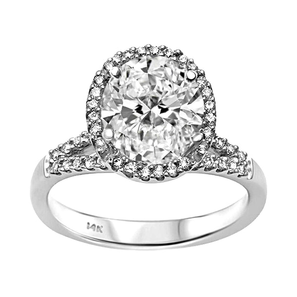 0.32ct Side Diamond in 14K White Gold Oval Halo Semi Mount Engagement Ring