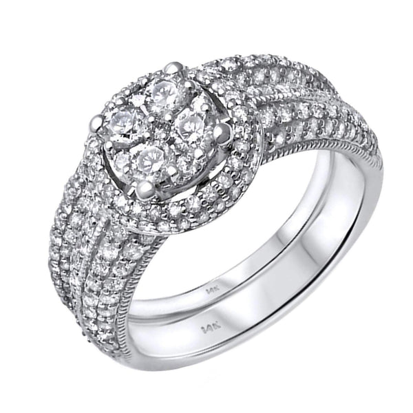 1.47ct Diamonds in 14K White Gold Wedding Set Halo Ring