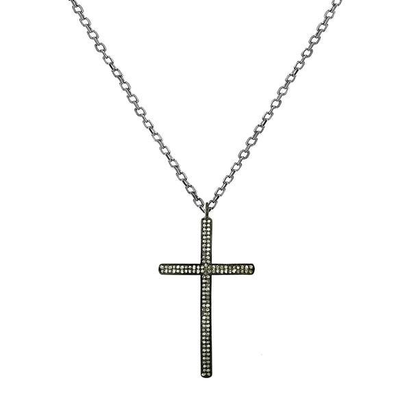 0.78ct Pavé Round Diamonds in 925 Sterling Silver Cross Charm Necklace