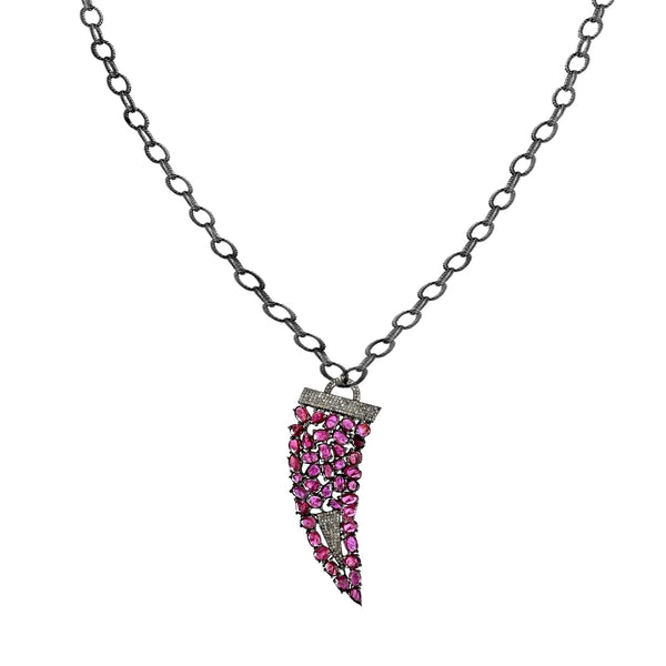 20.84tcw Ruby & Diamonds in 925 Silver Dagger Charm Necklace